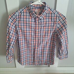 Cat & Jack Boys Plaid Button-Up Shirt Orange Blue White Size 6/7